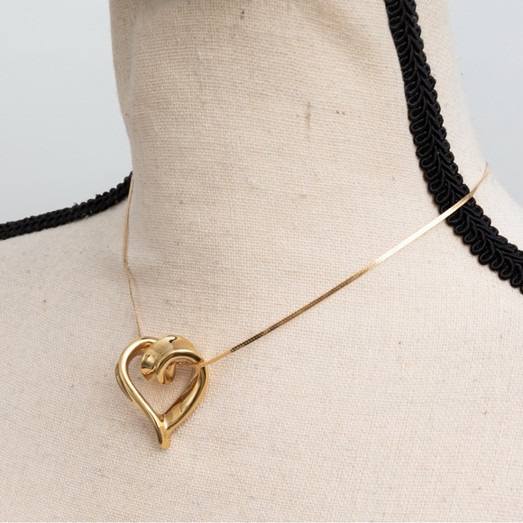 14K yellow gold heart ribbon slide pendant quality quiet luxury timeless classic - Picture 5 of 12